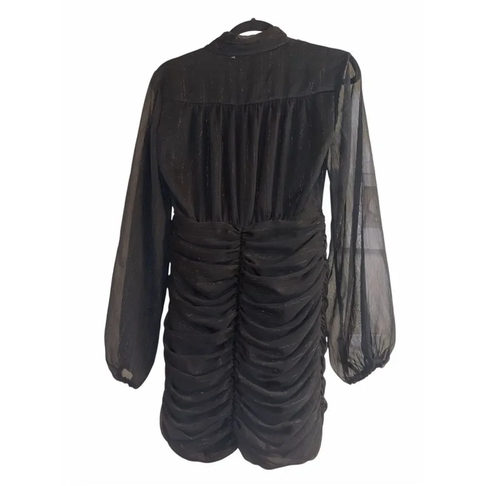 ✨House of Harlow Ruched Sheer Lurex Metallic Mini Sz 2 Dress✨